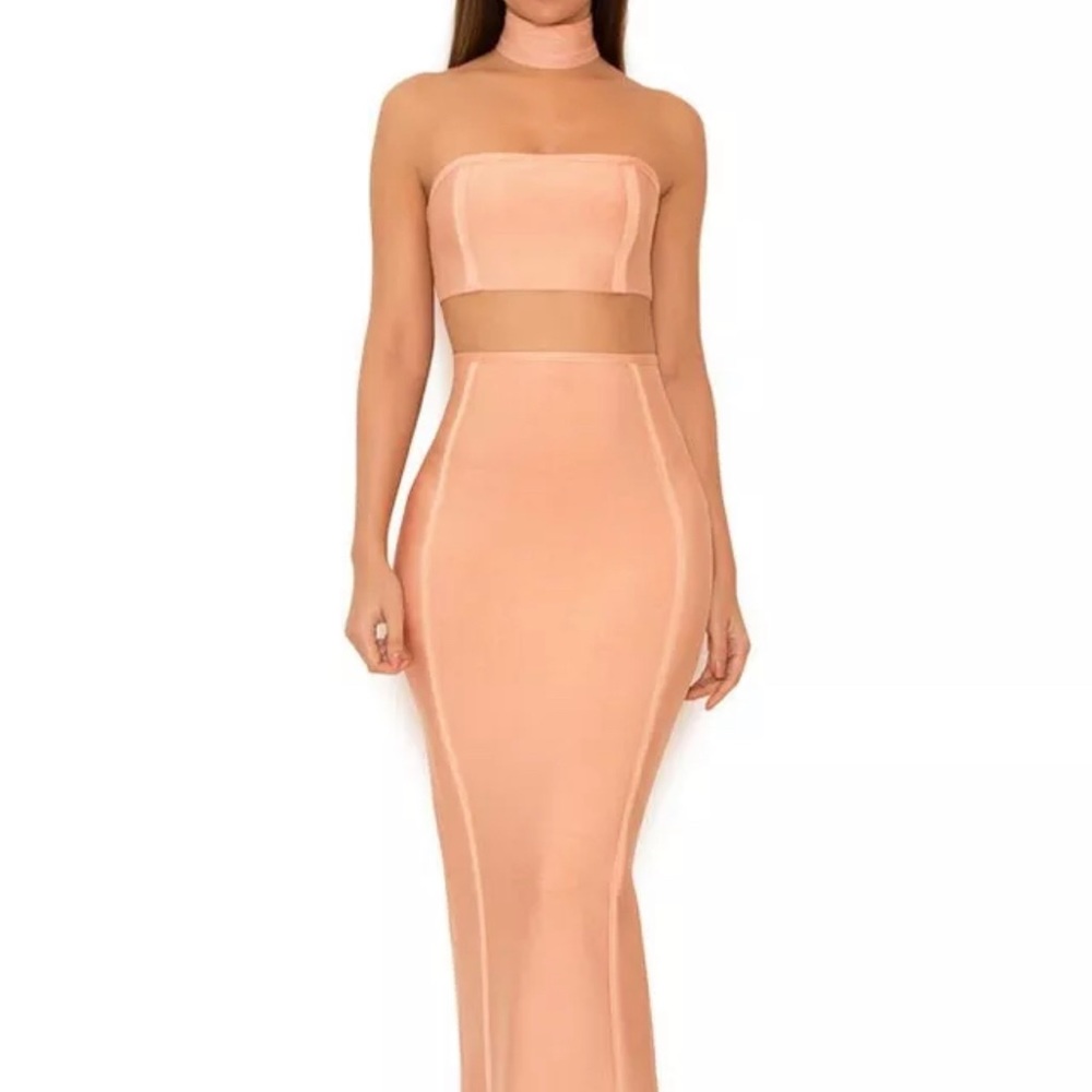 House of CB ‘Alya’ Blush Bandage Skirt, Bustier and Collar Set